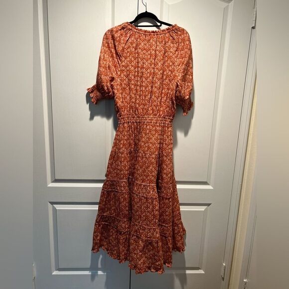 THE ODELLS Margherita Midi Dress - BRICK MULTI NWOT - Picture 5 of 6